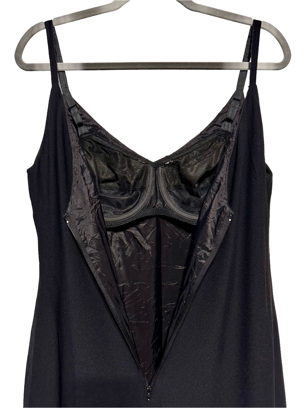 Custom Made Black Slip Maxi Dress Built In Bra Goth Minimalist - Picture 6 of 8